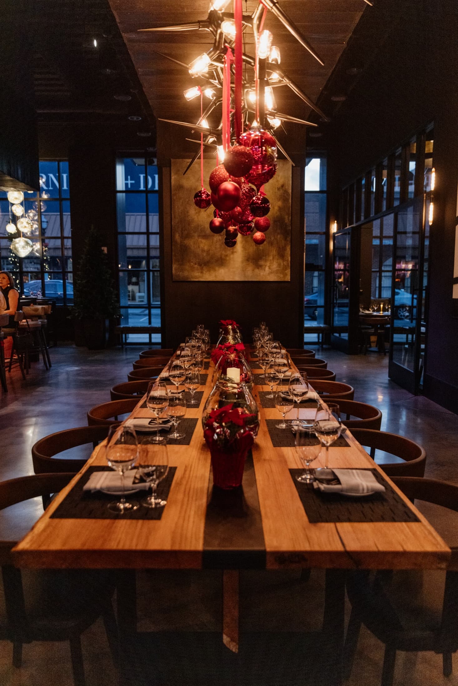 A festive holiday table setting at CHR Steak
